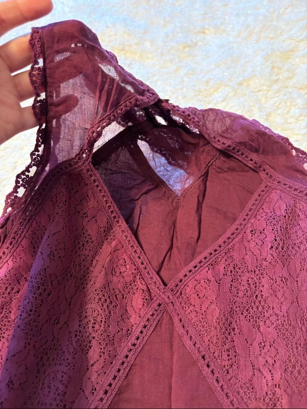 Free People Lace crochet Sleeveless Tunic in Deep Plum Medium - Picture 11 of 12